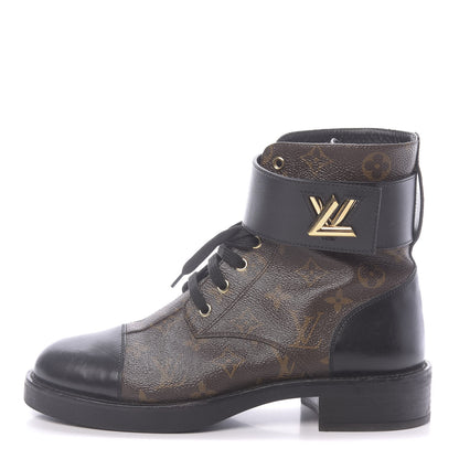 Louis Vuitton Calfskin Monogram Wonderland Flat Ranger Boots 40 Black 1 of 10