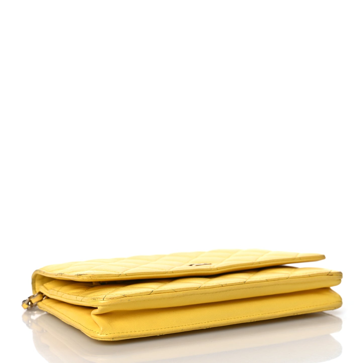 Lambskin Quilted Wallet on Chain WOC Yellow