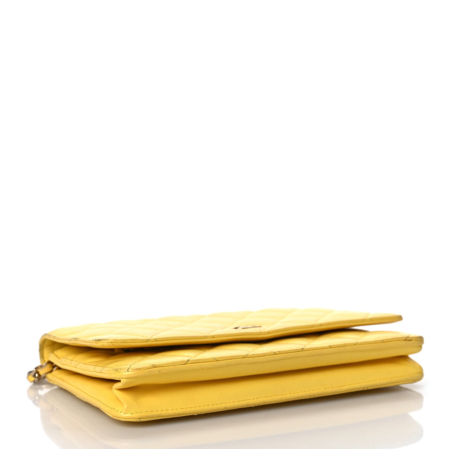 Chanel Lambskin Quilted Wallet on Chain WOC Yellow 4 of 19