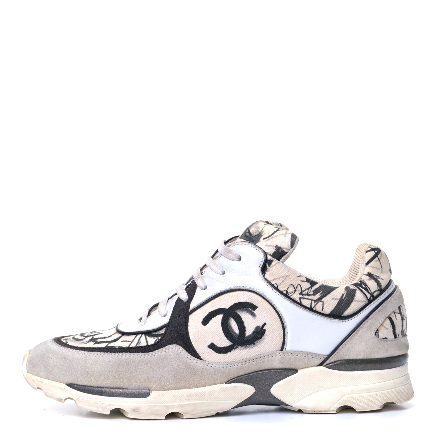 Chanel Suede Calfskin CC Sneakers 39 White Black 1 of 4