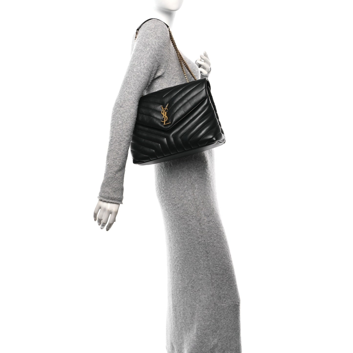 Calfskin Y Quilted Monogram Medium Loulou Chain Satchel Black