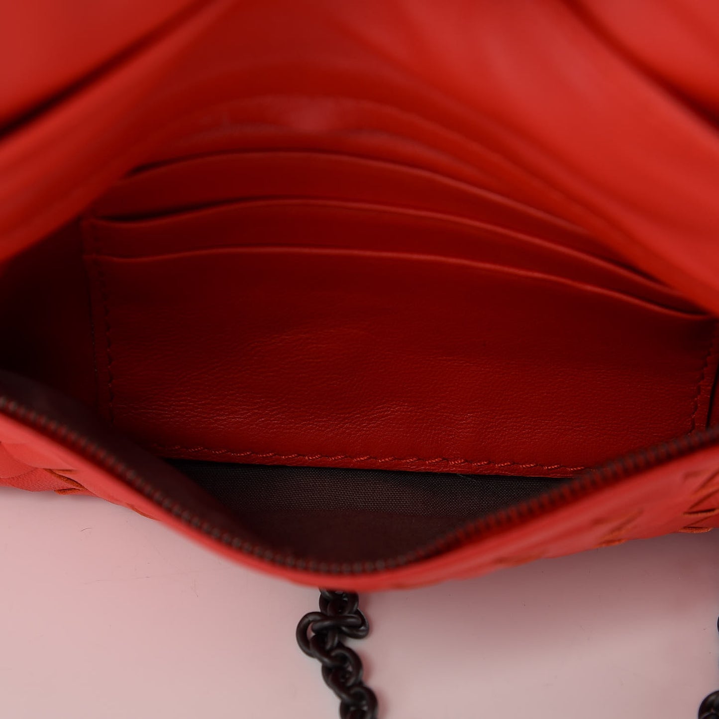 Nappa Intrecciato Mini Chain Messenger Red