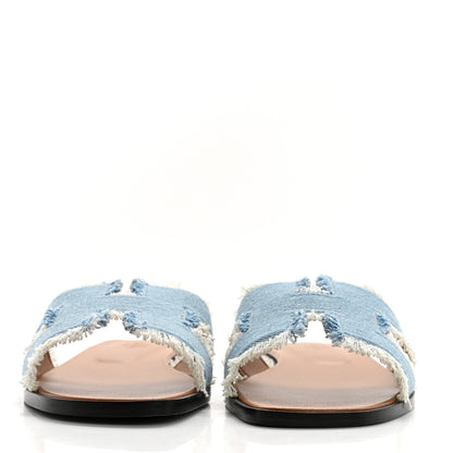 Hermes Denim Oran Fringe Sandals 39 Bleu Clair 2 of 9