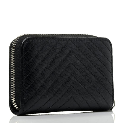 Chanel Caviar Chevron Quilted Zip Around Coin Purse Black 3 of 7