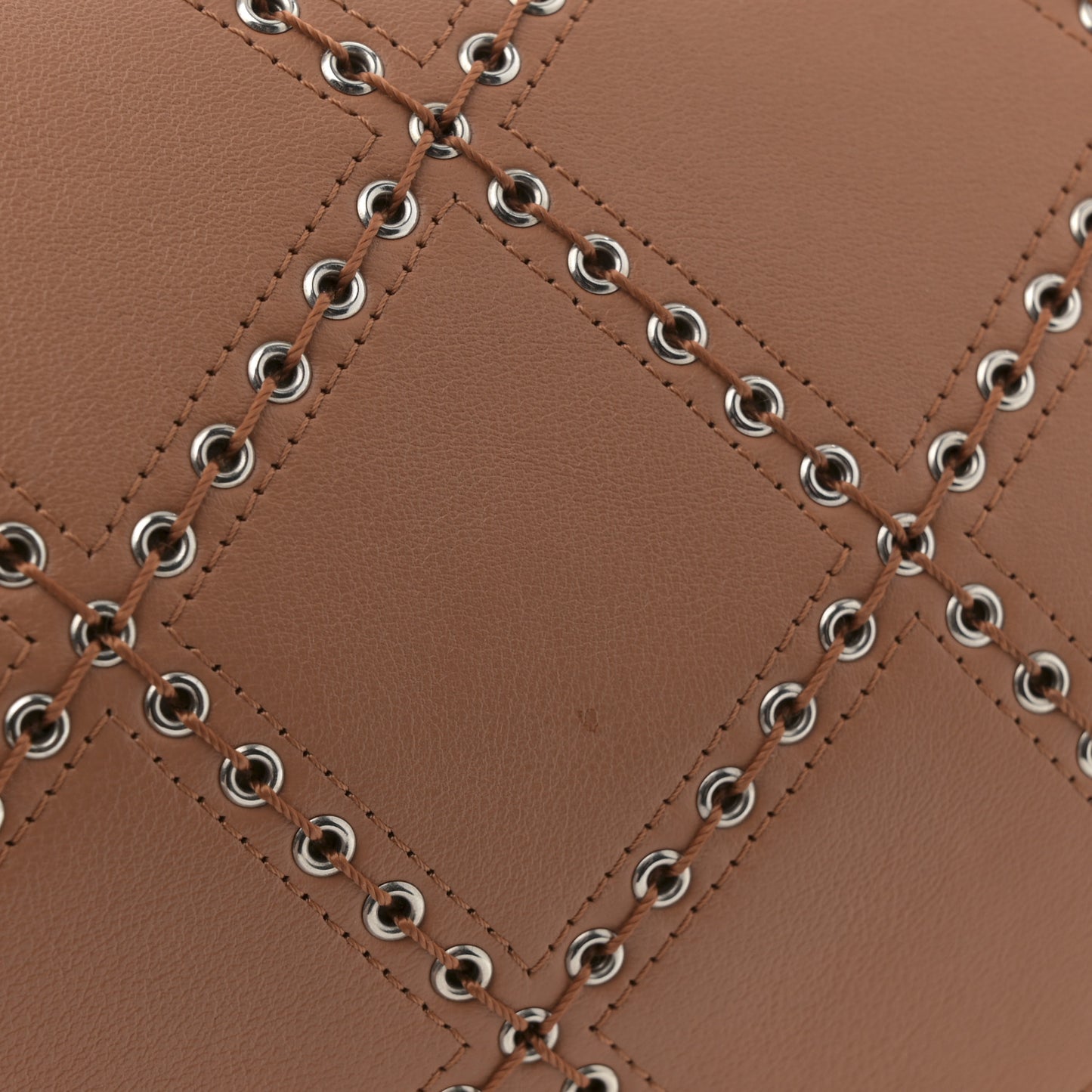 Calfskin Coco Eyelets Small Flap Bag Camel