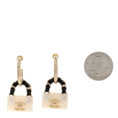 Chanel Metal Resin Calfskin Quilted CC Turnlock Chain Bag Earrings Gold Pearly White 2 of 5