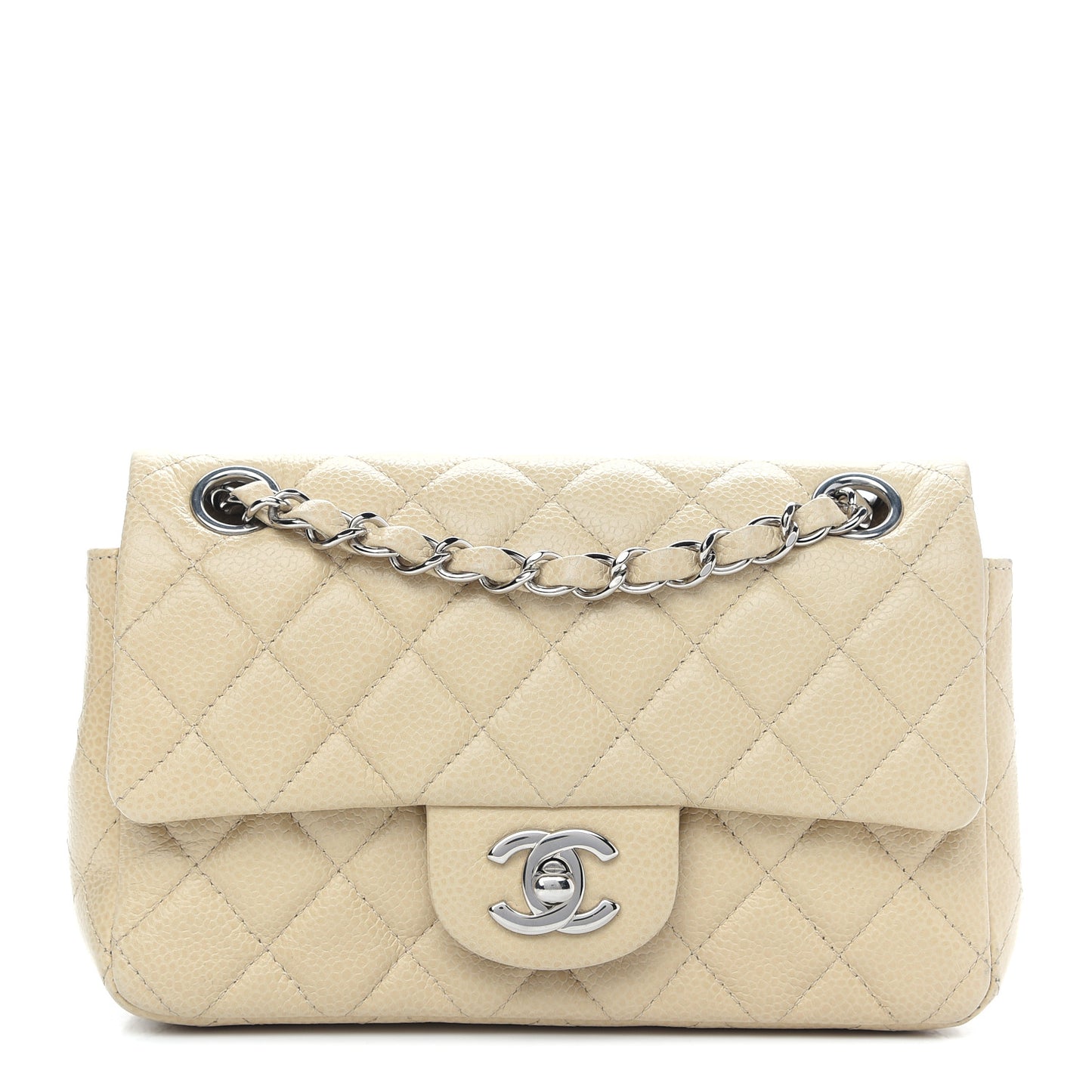 Caviar Quilted Mini Rectangular Flap Light Beige