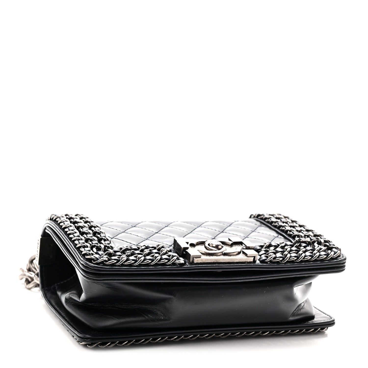 Chanel Glazed Calfskin Quilted Small Boy Chained Flap Navy 4 of 10