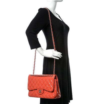 Chanel Patent Quilted Jumbo Double Flap Coral 2 of 13