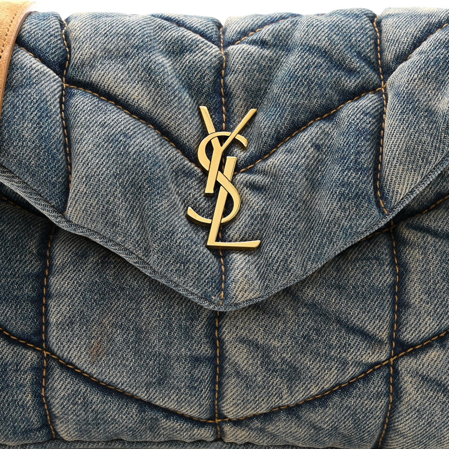Denim Quilted Toy Loulou Puffer Monogram Chain Satchel Blue Cinnamon