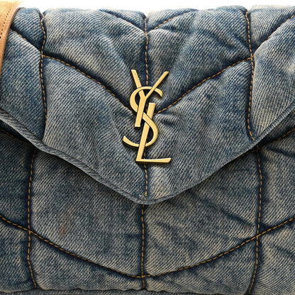 Saint Laurent Denim Quilted Toy Loulou Puffer Monogram Chain Satchel Blue Cinnamon 8 of 11
