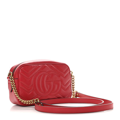 Gucci Calfskin Matelasse Mini GG Marmont Chain Shoulder Bag Hibiscus Red 3 of 9