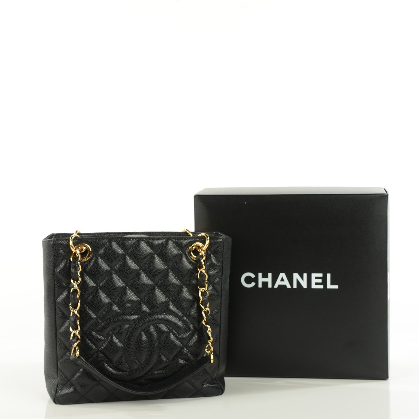 Caviar Quilted Petit Shopping Tote PST Black