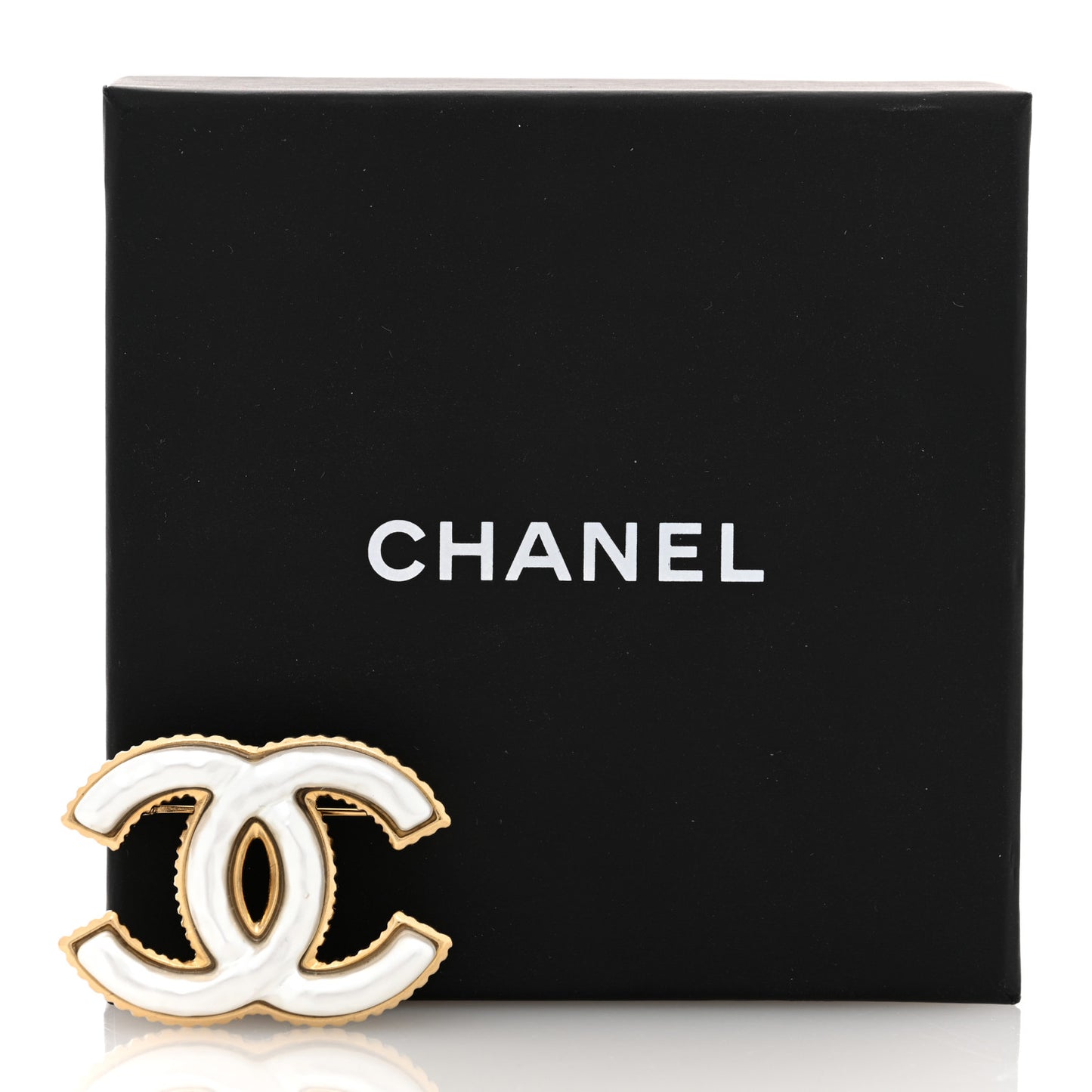 Metal Enamel CC Brooch Gold White