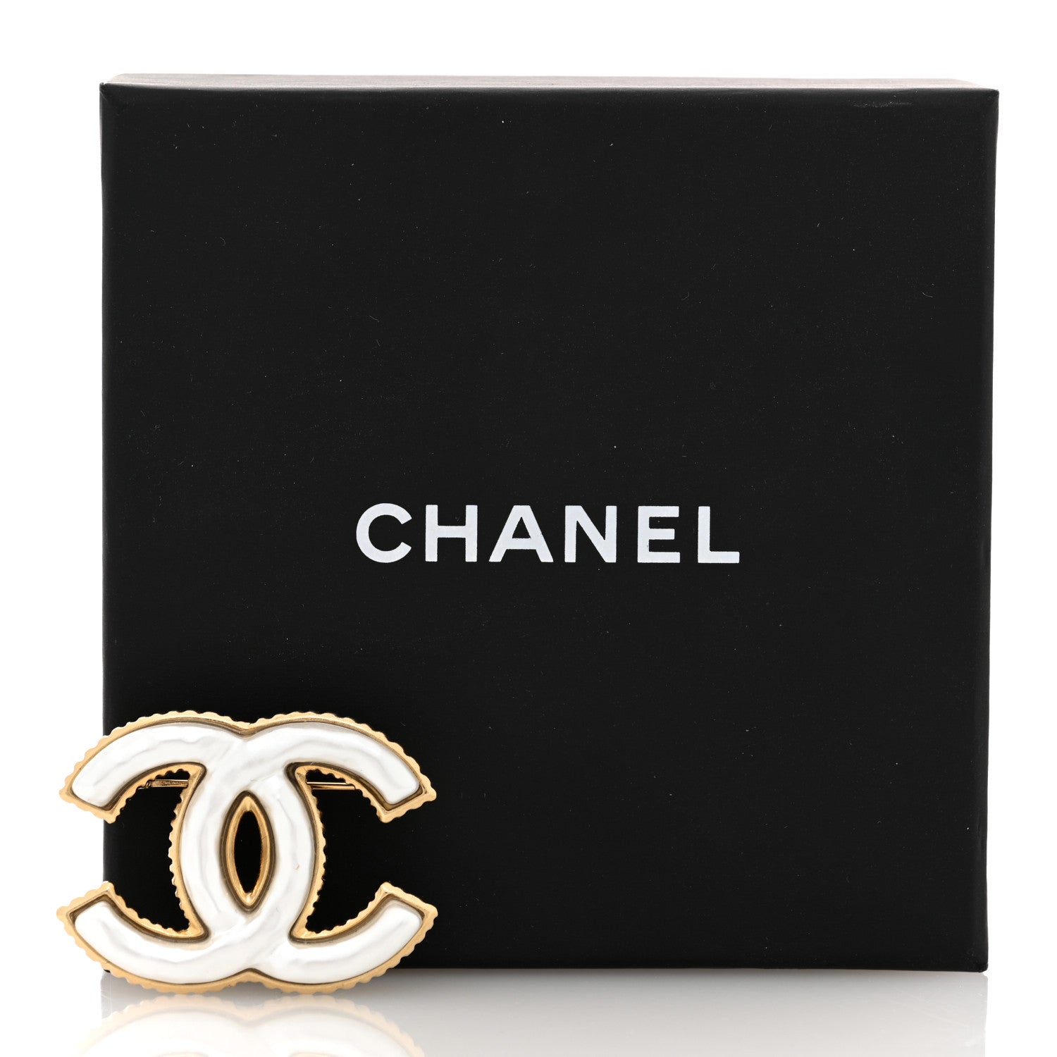 Chanel Metal Enamel CC Brooch Gold White 3 of 3