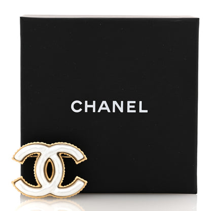 Chanel Metal Enamel CC Brooch Gold White 3 of 3
