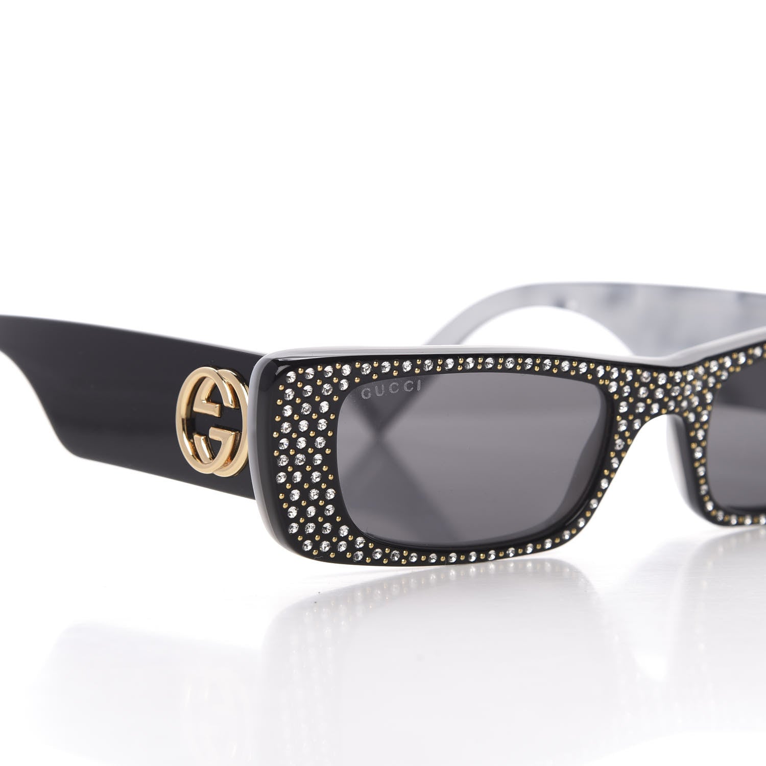Gucci Acetate Rectangular Crystal Sunglasses GG0516S Black 2 of 8