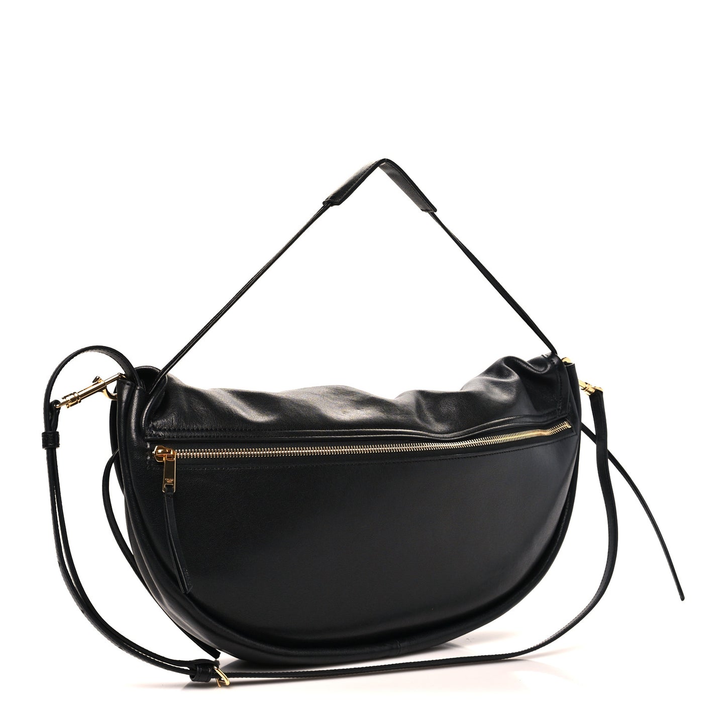 Shiny Lambskin Soft Triomphe Half Moon Bag Black