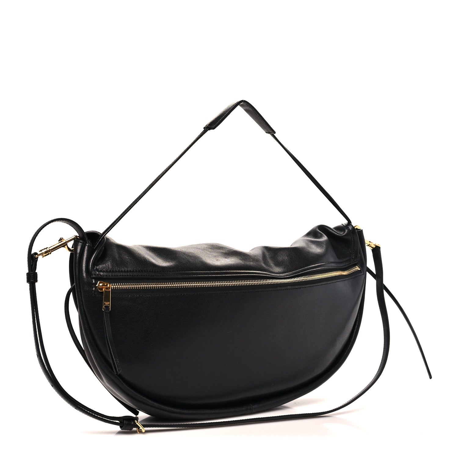 Celine Shiny Lambskin Soft Triomphe Half Moon Bag Black 3 of 9