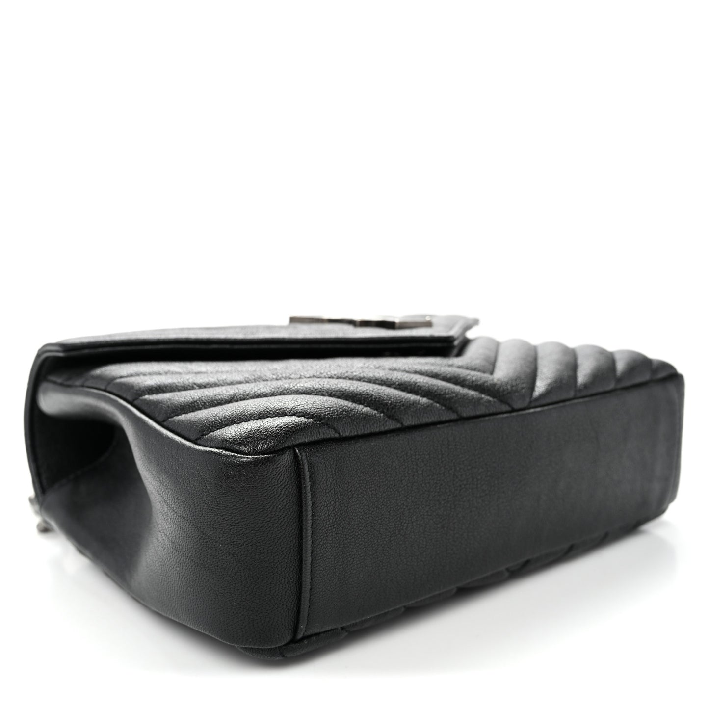 Sheepskin Matelasse Chevron Monogram Medium College Bag Black