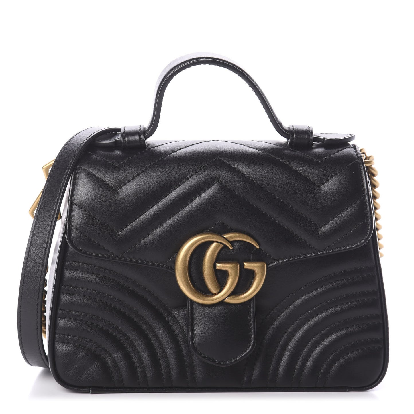 Calfskin Matelasse Mini GG Marmont Top Handle Shoulder Bag Black