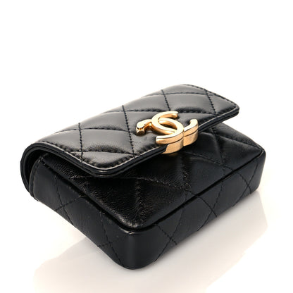 Chanel Lambskin Lacquered Metal Quilted Flap Chain Belt Bag Black 4 of 12