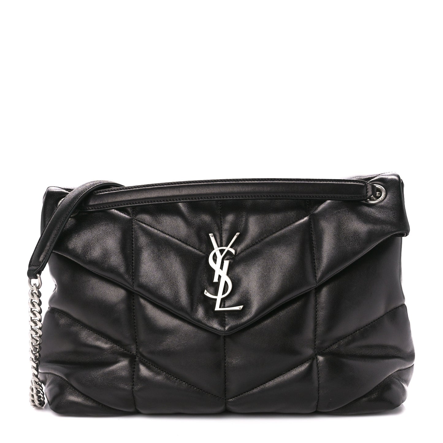 Lambskin Quilted Medium Loulou Puffer Monogram Chain Satchel Black