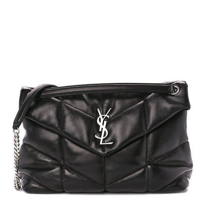 Saint Laurent Lambskin Quilted Medium Loulou Puffer Monogram Chain Satchel Black 1 of 11