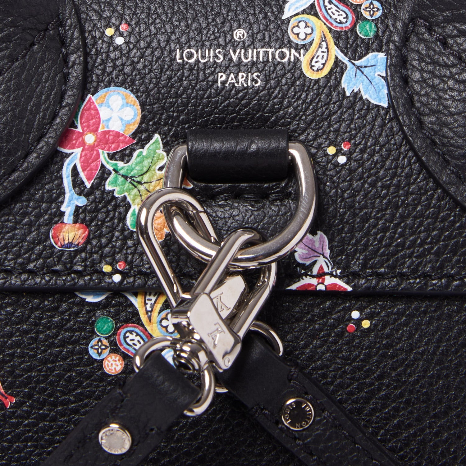 Louis Vuitton Calfskin Flower Lockme Mini Backpack Black Multicolor 7 of 9