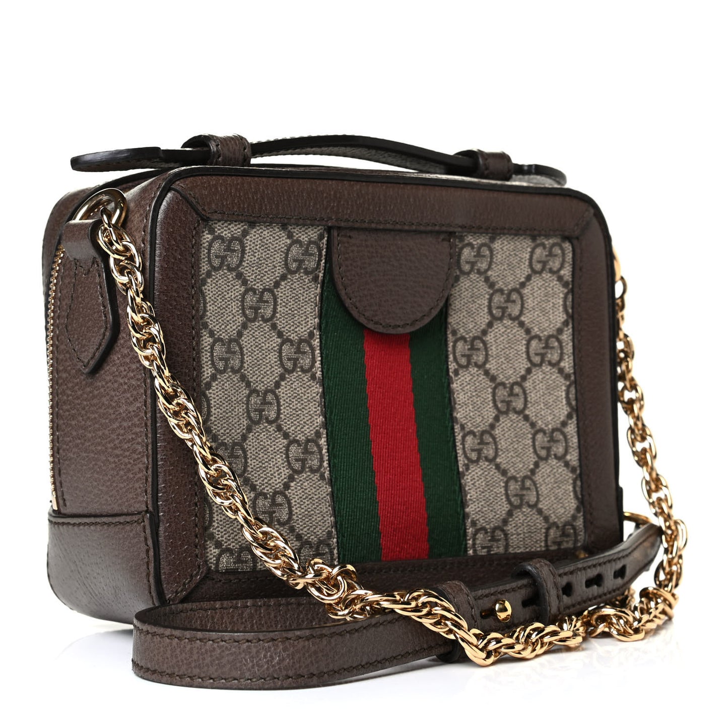 GG Supreme Monogram Mini Ophidia Top Handle Shoulder Bag Brown