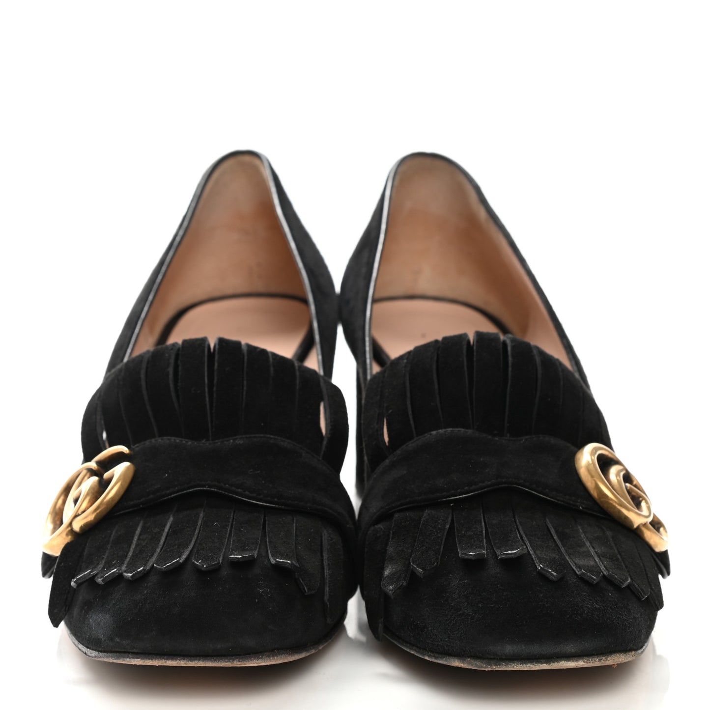 Kid Scamosciato GG Marmont Fringe 50mm Loafer Pumps 40 Black
