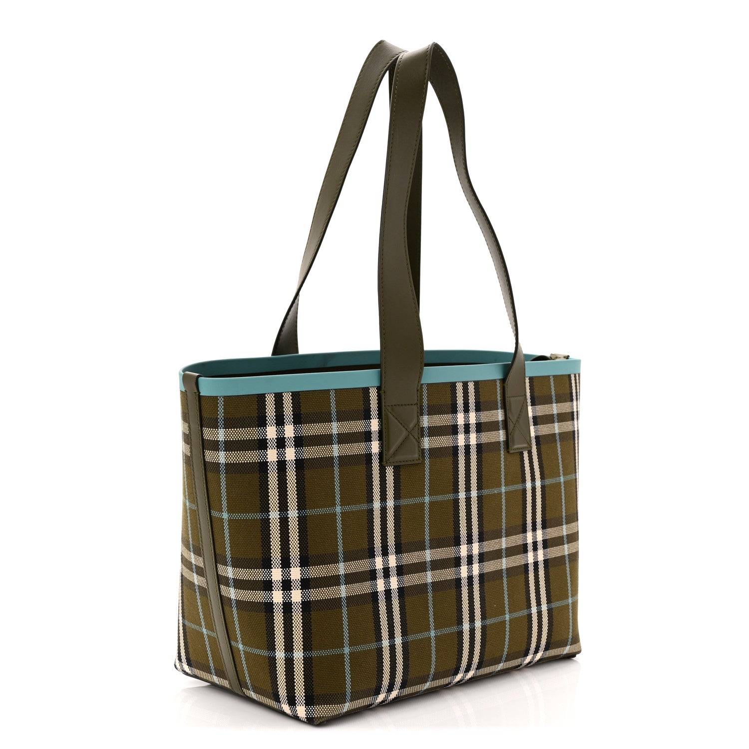 Burberry Cotton Check Small London Tote Bag Olive Green 4 of 10
