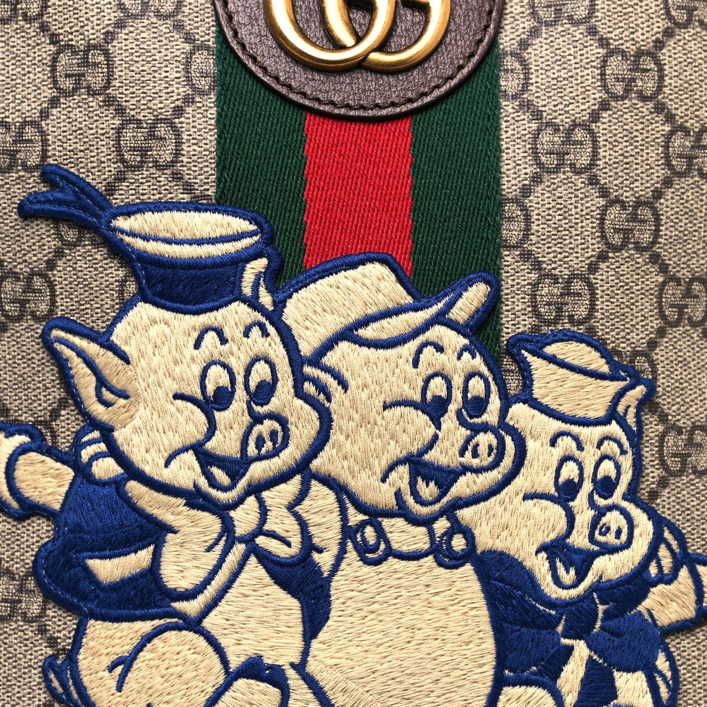 X DISNEY GG Supreme Monogram Web Three Little Pigs Ophidia Dome Backpack Beige New Acero