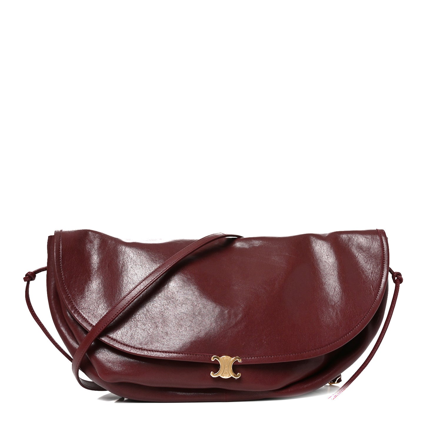 Shiny Lambskin Soft Triomphe Half Moon Bag Syrah