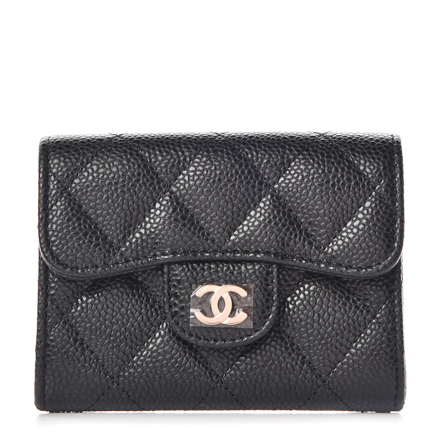 Caviar Quilted Flap Card Holder Wallet Black