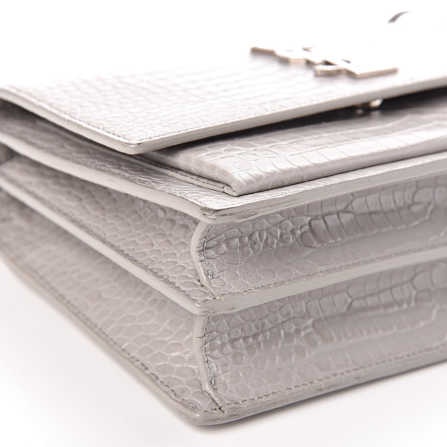 Calfskin Crocodile Embossed Medium Monogram Sunset Mouse Grey