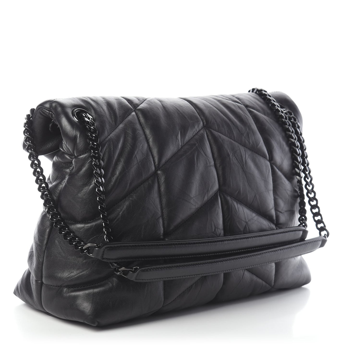 Lambskin Quilted Medium Loulou Puffer Monogram Chain Satchel Black