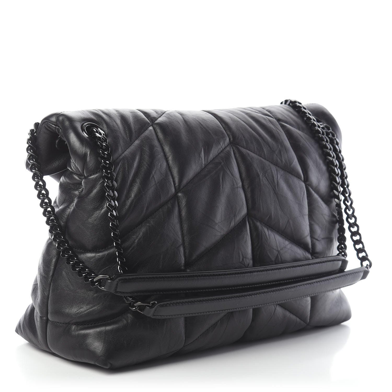 Saint Laurent Lambskin Quilted Medium Loulou Puffer Monogram Chain Satchel Black 2 of 8