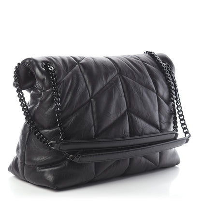 Saint Laurent Lambskin Quilted Medium Loulou Puffer Monogram Chain Satchel Black 2 of 8