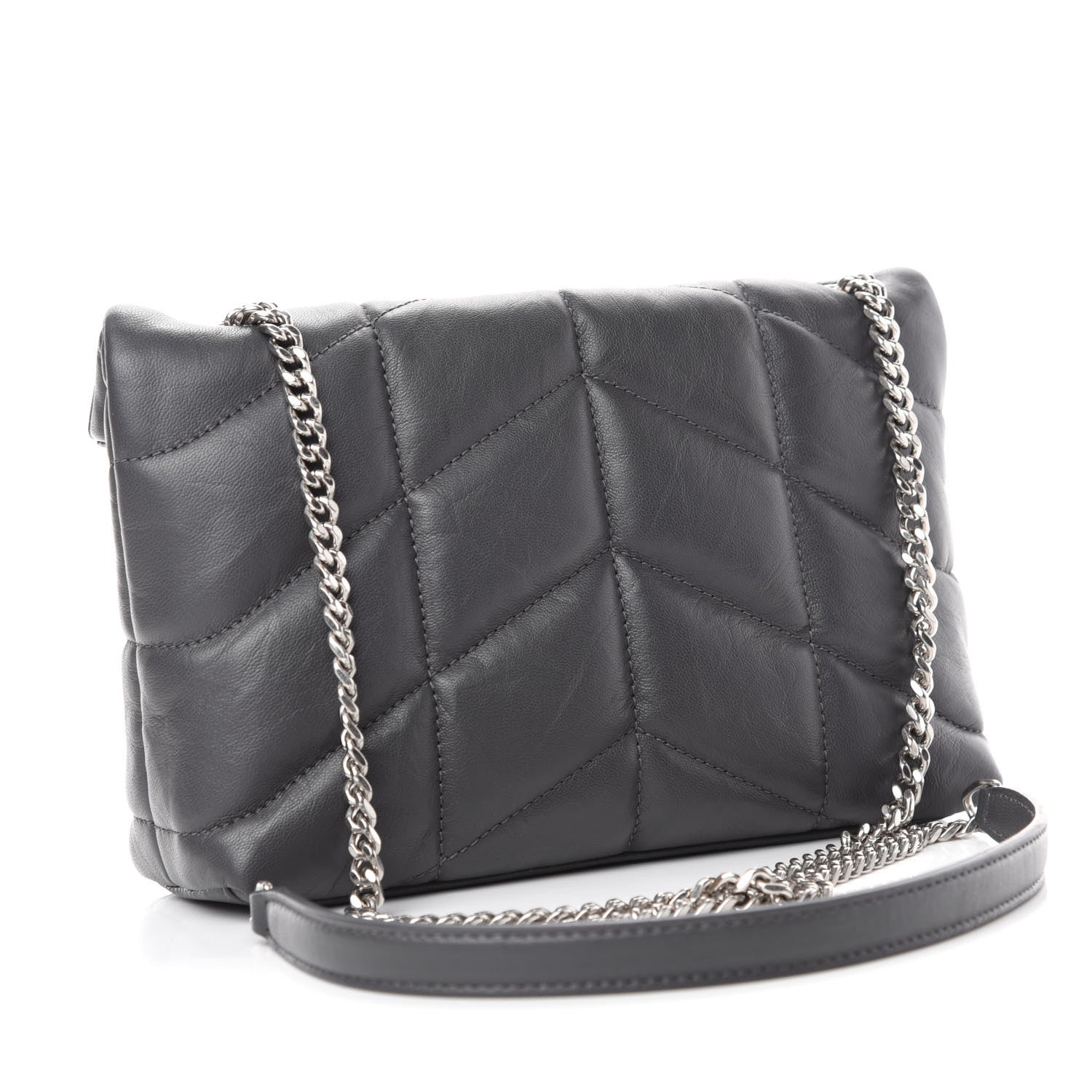 Saint Laurent Lambskin Quilted Toy Loulou Puffer Monogram Chain Satchel Storm 3 of 12