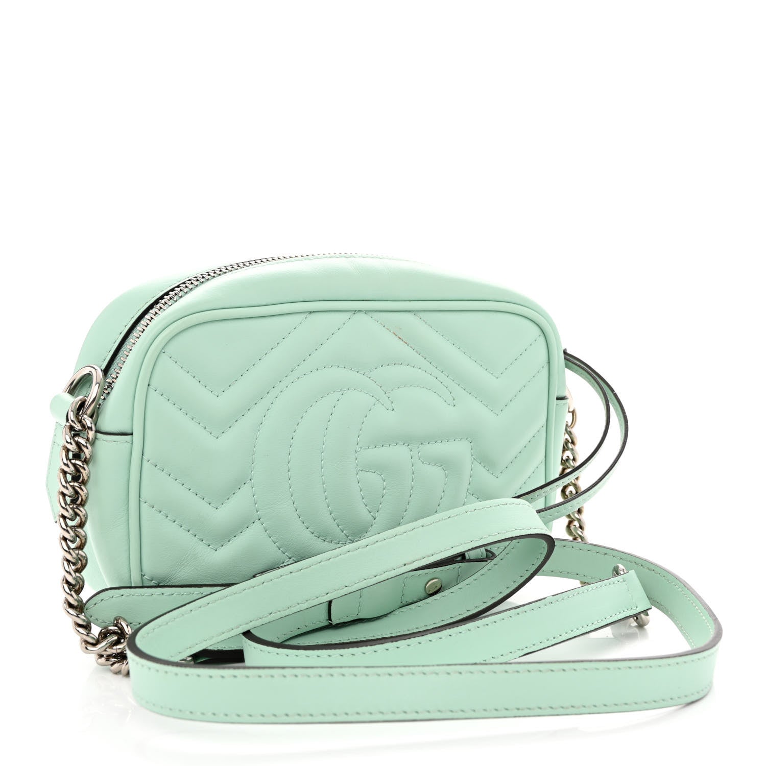 Gucci Calfskin Matelasse Mini GG Marmont Chain Shoulder Bag Water Green 3 of 11