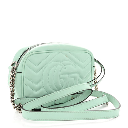 Gucci Calfskin Matelasse Mini GG Marmont Chain Shoulder Bag Water Green 3 of 11