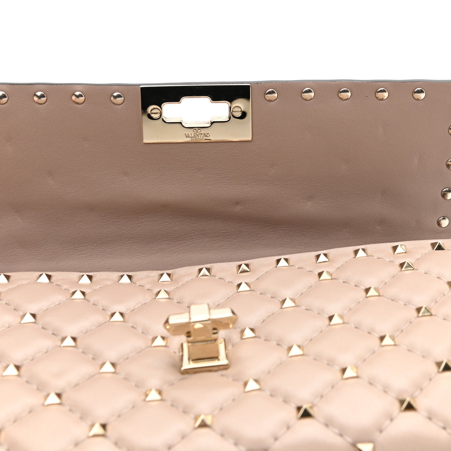 Lambskin Rockstud Spike Wallet on Chain Poudre