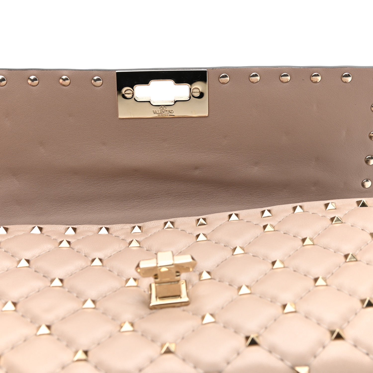 Valentino Garavani Lambskin Rockstud Spike Wallet on Chain Poudre 10 of 10