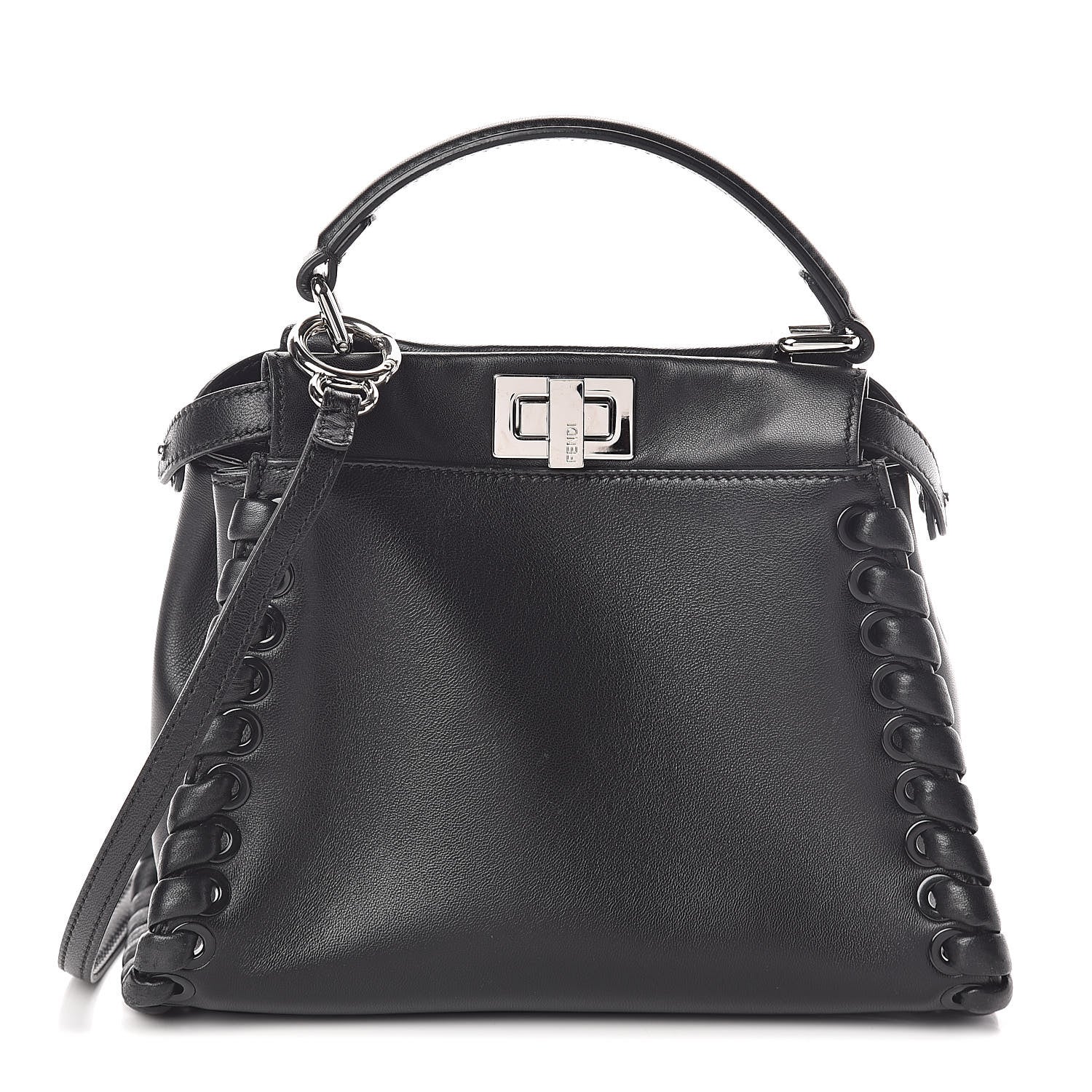 Fendi Nappa Lace Up Mini Peekaboo Iconic Satchel Black 1 of 9