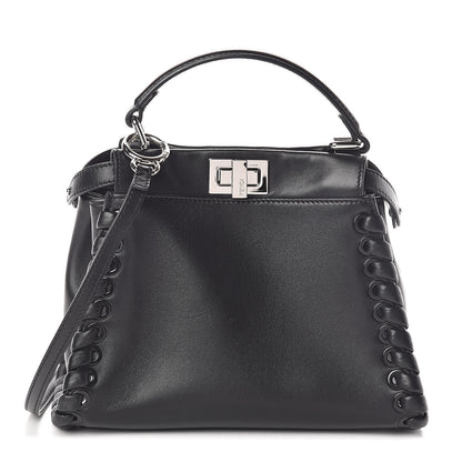 Fendi Nappa Lace Up Mini Peekaboo Iconic Satchel Black 1 of 9