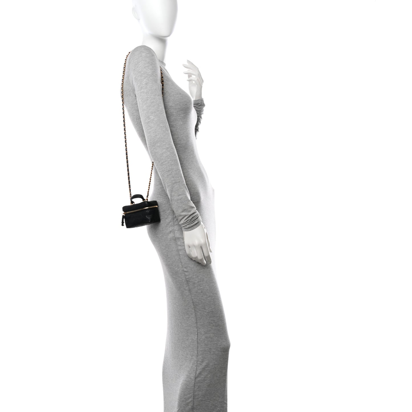 Caviar Quilted Mini Top Handle Vanity With Chain Black