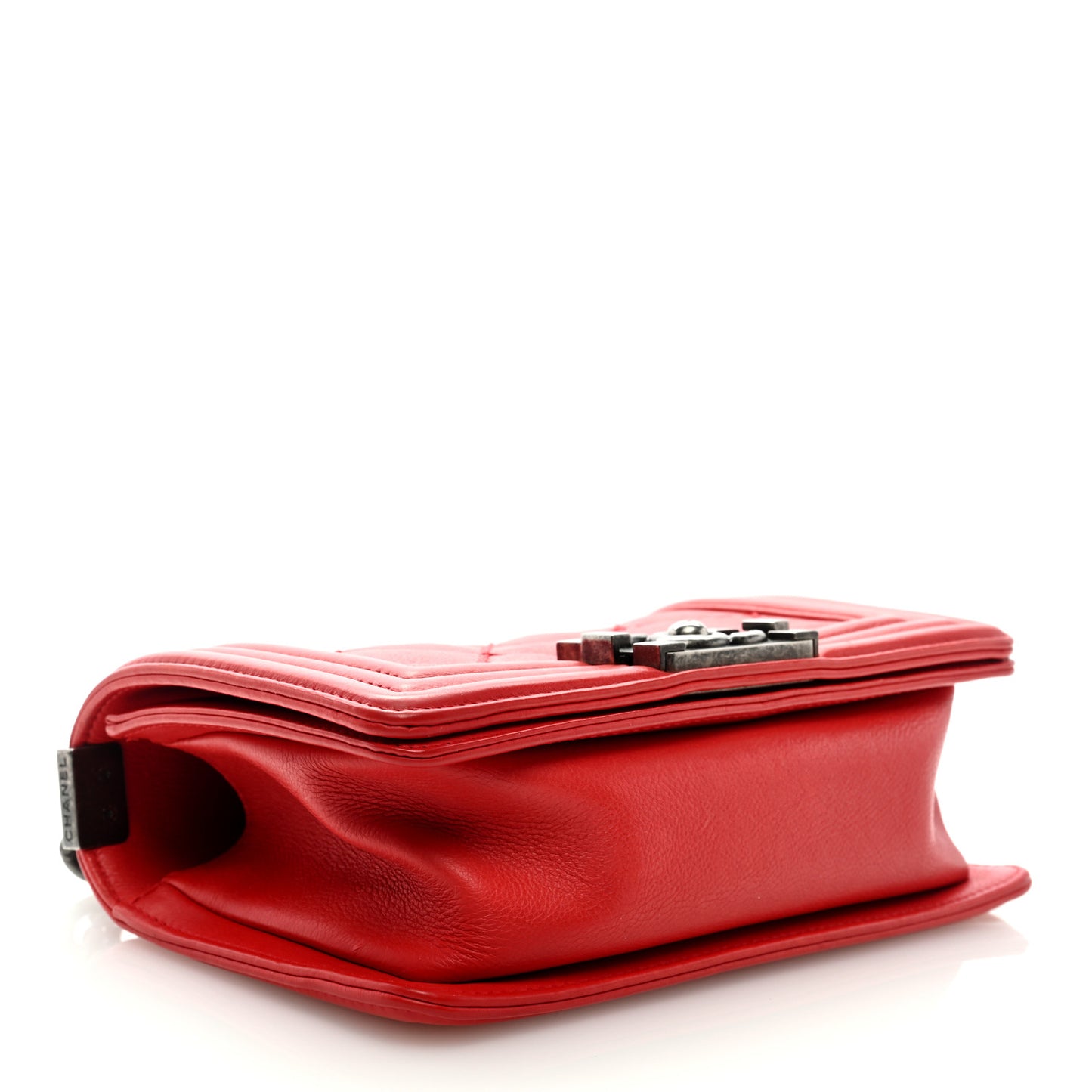 Calfskin Double Stitch Small Boy Flap Red