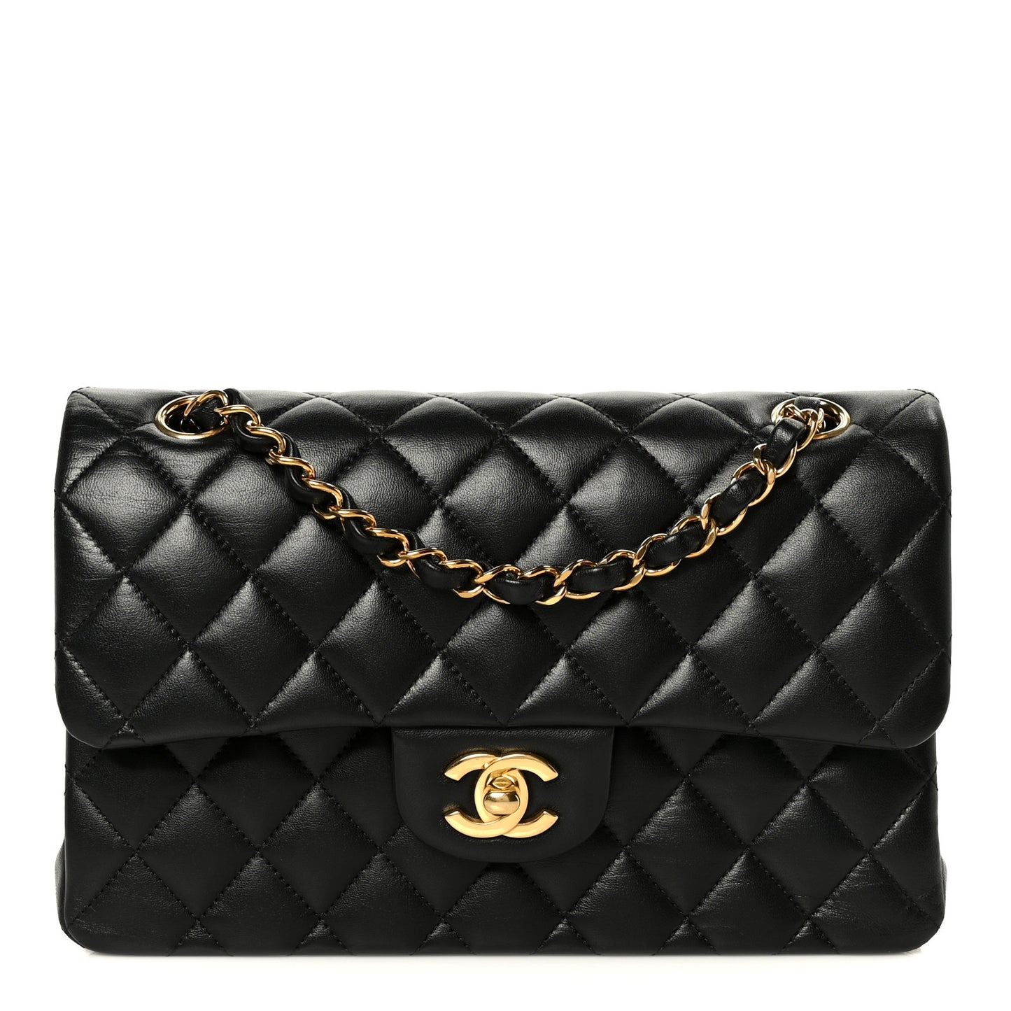 Lambskin Quilted Small Double Flap Black