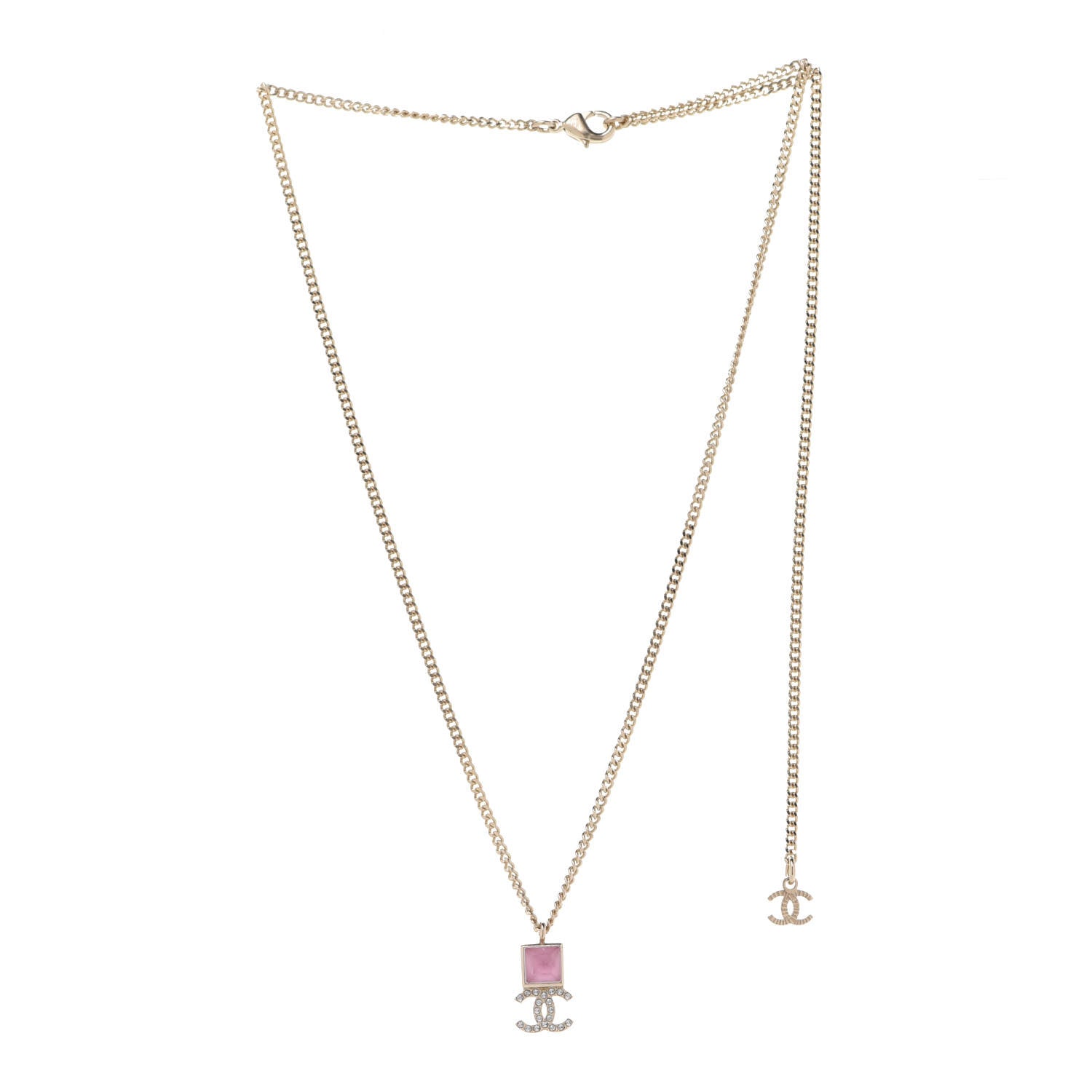Chanel Crystal Resin CC Necklace Pink Gold 3 of 6